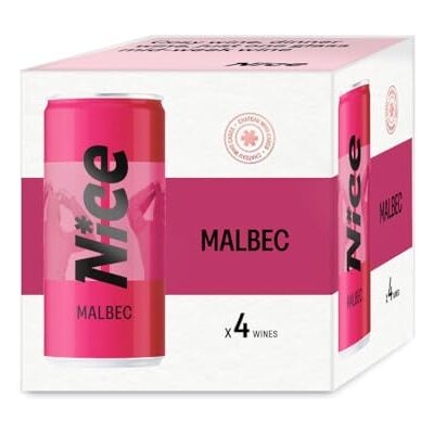 NICE Malbec, Argentinian Wine in a Can, Juicy & Fruity Red Wine from Mendoza Region, Darkly Fruity, Wicked Depth, 4 x 187ml Recyclable Cans NICE Malbec, Argentinian Wine in a Can, Juicy & Fruity Red Wine from Mendoza Region, Darkly Fruity, Wicked Depth, 4 x 187ml Recyclable Cans