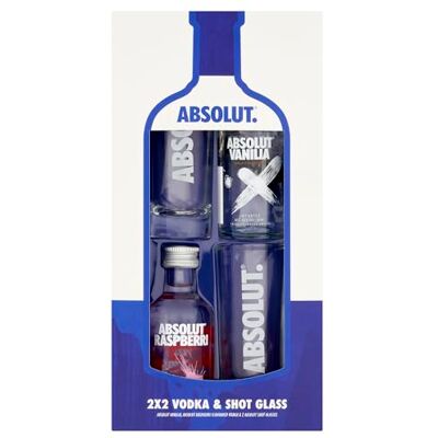 Blue Tree Absolut Vodka Gift Set Contains 2x50ml Flavoured Vodka Miniatures, 40% ABV with 2 x Branded Shots Glasses Premium Gift by Gifts Blue Tree Absolut Vodka Gift Set Contains 2x50ml Flavoured Vodka Miniatures, 40% ABV with 2 x Branded Shots Glasses Premium Gift by Gifts