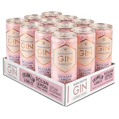 Franklin & Sons Lemon Tonic & Manchester Raspberry Gin Premium Ready To Drink Cans 250ml x 12 Pack Spirit & Mixer Gin & Tonic Take Anywhere Size Natural Ingredients Fresh Raspberries Franklin & Sons Lemon Tonic & Manchester Raspberry Gin Premium Ready To Drink Cans 250ml x 12 Pack Spirit & Mixer Gin & Tonic Take Anywhere Size Natural Ingredients Fresh Raspberries
