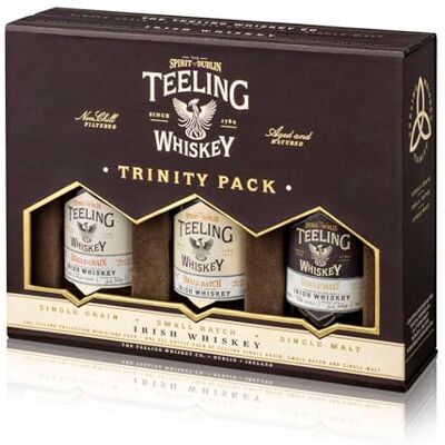 Teeling Irish Whiskey Trinity Gift Pack, 46% ABV, 3 x 5cl / 50ml, Including Single Grain, Small Batch and Single Malt Irish Whiskey Teeling Irish Whiskey Trinity Gift Pack, 46% ABV, 3 x 5cl / 50ml, Including Single Grain, Small Batch and Single Malt Irish Whiskey