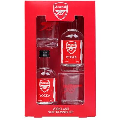 Blue Tree Arsenal F.C. Vodka & Shot Glass Gift Box – 2 x 5cl Miniatures and 2 Branded Glasses – Suitable Gift for Football Fans by Gifts Blue Tree Arsenal F.C. Vodka & Shot Glass Gift Box – 2 x 5cl Miniatures and 2 Branded Glasses – Suitable Gift for Football Fans by Gifts