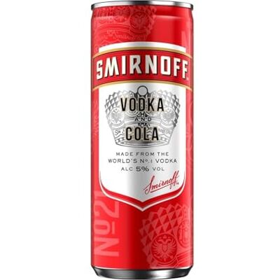 Smirnoff Red Label Vodka and Cola 5% vol 12 x 250ml No. 21 Vodka Mixed with Cola Serve Chilled Packaging May Vary Smirnoff Red Label Vodka and Cola 5% vol 12 x 250ml No. 21 Vodka Mixed with Cola Serve Chilled Packaging May Vary