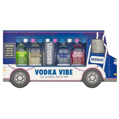 Blue Tree Absolut Vodka Vibe Gift Pack, contains 4x5c Miniatures Absolut Variety Flavours and a branded shot glass, Vibe Truck Gift Set by Gifts Blue Tree Absolut Vodka Vibe Gift Pack, contains 4x5c Miniatures Absolut Variety Flavours and a branded shot glass, Vibe Truck Gift Set by Gifts