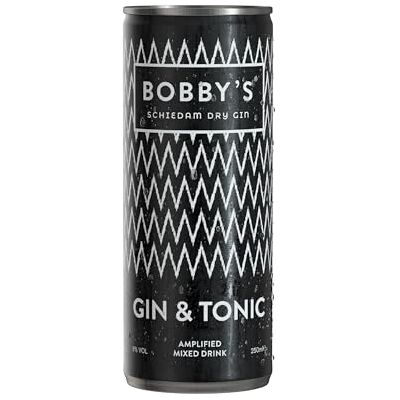 Bobby's Gin & Tonic Ready to Drink Cans 6 x 250ml Spice-Forward Dutch Gin with Indonesian Botanicals Premium Pre-Mixed G&T 9% ABV Bobby's Gin & Tonic Ready to Drink Cans 6 x 250ml Spice-Forward Dutch Gin with Indonesian Botanicals Premium Pre-Mixed G&T 9% ABV