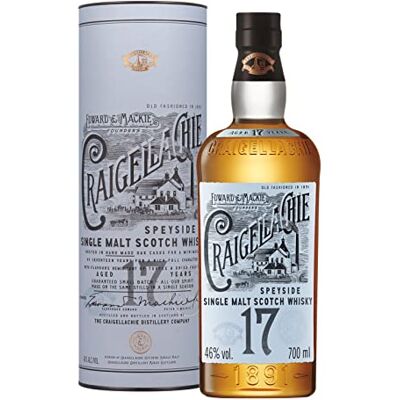 Craigellachie 17 Year Old Speyside Scotch Single Malt Whisky, 46% ABV, 70cl, with Gift Tube, Sherry & Bourbon Cask Finish, 700ml Craigellachie 17 Year Old Speyside Scotch Single Malt Whisky, 46% ABV, 70cl, with Gift Tube, Sherry & Bourbon Cask Finish, 700ml