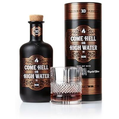 COME HELL OR HIGH WATER XO Dark Rum Gift Set with Italian Crystal Glass 70cl, Aged Up to 15 Years, Caribbean Rum Blend with Tropical Fruit, Brown Sugar and Oak Notes, Smooth Sipping Rum for Gifting COME HELL OR HIGH WATER XO Dark Rum Gift Set with Italian Crystal Glass 70cl, Aged Up to 15 Years, Caribbean Rum Blend with Tropical Fruit, Brown Sugar and Oak Notes, Smooth Sipping Rum for Gifting