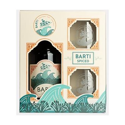 Barti Spiced Rum 70cl Gift Set with 2 Glasses Smooth & Vibrant with Vanilla, Clove, Cinnamon & Seaweed Infusion Perfect for Sipping or Mixing Welsh-Made Luxury Gift Box Barti Spiced Rum 70cl Gift Set with 2 Glasses Smooth & Vibrant with Vanilla, Clove, Cinnamon & Seaweed Infusion Perfect for Sipping or Mixing Welsh-Made Luxury Gift Box
