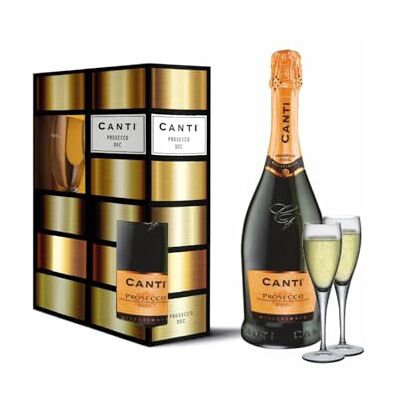 Canti Prosecco D.O.C. Millesimato, Extra Dry Wine 10,5% Gift Pack with 2 Gasses, Italian Glera Grape Variety from Veneto, Fruity and Floral Taste, 1x750 ml Canti Prosecco D.O.C. Millesimato, Extra Dry Wine 10,5% Gift Pack with 2 Gasses, Italian Glera Grape Variety from Veneto, Fruity and Floral Taste, 1x750 ml