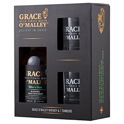Grace O'Malley Grace O’Malley Blended Irish Whiskey, 40% ABV, 70cl and Two Branded Whiskey Tumblers Gift Pack Grace O'Malley Grace O’Malley Blended Irish Whiskey, 40% ABV, 70cl and Two Branded Whiskey Tumblers Gift Pack