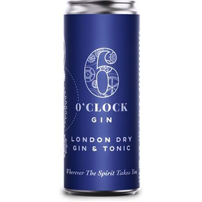 6 O'clock Gin London Dry Gin & Tonic Cans of G&T with Dry Gin & Tonic Water (12 x 250ml) 6 O'clock Gin London Dry Gin & Tonic Cans of G&T with Dry Gin & Tonic Water (12 x 250ml)