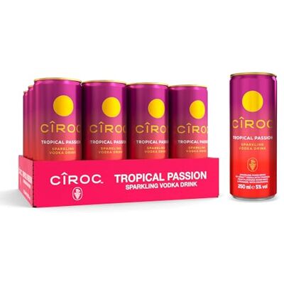Ciroc Premium Vodka │ Tropical Passion Sparkling Vodka Drink │ 5% vol │ 12x250ml │ Ready To Drink │ Exotic Fruit Flavours │ Cans Ciroc Premium Vodka │ Tropical Passion Sparkling Vodka Drink │ 5% vol │ 12x250ml │ Ready To Drink │ Exotic Fruit Flavours │ Cans