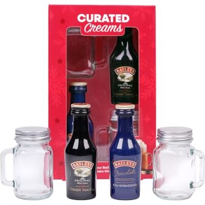 Blue Tree Baileys 5cl Duo Tasting Set. Including Bailey's Original (17% ABV), Chocolate Irish Cream (15.7% ABV) with Two Mini Mason Jar Shot Glasses. Gift Set by Blue Tree Baileys 5cl Duo Tasting Set. Including Bailey's Original (17% ABV), Chocolate Irish Cream (15.7% ABV) with Two Mini Mason Jar Shot Glasses. Gift Set by