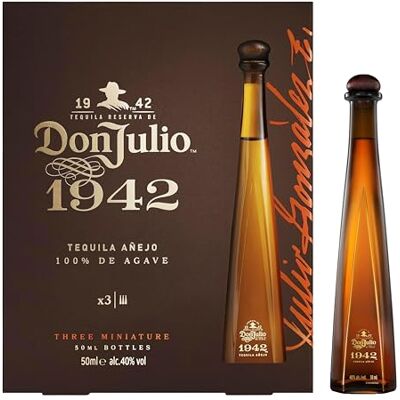 Don Julio 1942 Añejo Tequila Three Miniature Bottles in a Gift Box 3x5cl 40% vol Flavours of Oak & Rich Vanilla Luxury Tequila Añejo Aged 2.5 Years Don Julio 1942 Añejo Tequila Three Miniature Bottles in a Gift Box 3x5cl 40% vol Flavours of Oak & Rich Vanilla Luxury Tequila Añejo Aged 2.5 Years