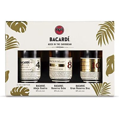 Bacardi Aged Premium Rum Discovery Gift Pack 3 x 10 cl, Including Anejo Cuatro, Reserva Ocho and Gran Reserva Diez Bacardi Aged Premium Rum Discovery Gift Pack 3 x 10 cl, Including Anejo Cuatro, Reserva Ocho and Gran Reserva Diez