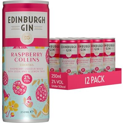 Edinburgh Gin Raspberry Collins Cocktail Can 12 x 250ml, 2% ABV Ready to Drink Premixed Gin Cocktail, Refreshing Raspberry & Citrus Flavour, Light Alcohol Drink, Convenient Single Serve Beverage Edinburgh Gin Raspberry Collins Cocktail Can 12 x 250ml, 2% ABV Ready to Drink Premixed Gin Cocktail, Refreshing Raspberry & Citrus Flavour, Light Alcohol Drink, Convenient Single Serve Beverage
