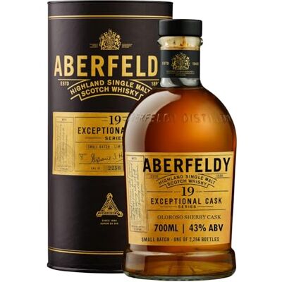 Aberfeldy 19 Year Old Rare Exceptional Cask Oloroso Sherry Finish, Highland Single Malt Scotch Whisky with gift Tube, Numbered Batch Whisky, 43% ABV, 70cl / 700ml Aberfeldy 19 Year Old Rare Exceptional Cask Oloroso Sherry Finish, Highland Single Malt Scotch Whisky with gift Tube, Numbered Batch Whisky, 43% ABV, 70cl / 700ml