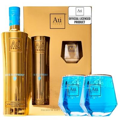 BEAMS INTERNATIONAL Au Vodka Gift Set Blue Raspberry Flavoured Vodka 70 cl & 2 x Diamond Cut Gold Glasses Official Licensed Birthday Gifts for Men and Women Premium Alcohol Gift Set for Him & Her, Fathers Day BEAMS INTERNATIONAL Au Vodka Gift Set Blue Raspberry Flavoured Vodka 70 cl & 2 x Diamond Cut Gold Glasses Official Licensed Birthday Gifts for Men and Women Premium Alcohol Gift Set for Him & Her, Fathers Day