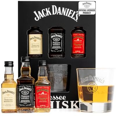 BEAMS INTERNATIONAL Jack Daniels Gift Set Honey, Fire, JD Whisky Old No7, 3x 5cl, Mini Alcohol Bottles and JD Tennessee Whiskey Glass Official Licensed Jack Daniels Gifts for Men, Boyfriend, Fathers Day BEAMS INTERNATIONAL Jack Daniels Gift Set Honey, Fire, JD Whisky Old No7, 3x 5cl, Mini Alcohol Bottles and JD Tennessee Whiskey Glass Official Licensed Jack Daniels Gifts for Men, Boyfriend, Fathers Day