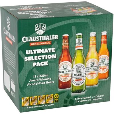 Clausthaler Non- Alcoholic Mixed Pack, 3 x Dry Hopped 330ml, 3 x Original, 330ml, 3 x Grapefruit, 330ml and 3 x Lemon, 330ml, Mixed Case Clausthaler Non- Alcoholic Mixed Pack, 3 x Dry Hopped 330ml, 3 x Original, 330ml, 3 x Grapefruit, 330ml and 3 x Lemon, 330ml, Mixed Case