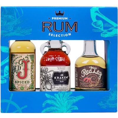 Blue Tree Rum Selection Trio Gift Set – Kraken 40% ABV, Old J 35% ABV & Red Leg 37.5% ABV – 3 x 5cl Spiced Rum Miniatures by Gifts Blue Tree Rum Selection Trio Gift Set – Kraken 40% ABV, Old J 35% ABV & Red Leg 37.5% ABV – 3 x 5cl Spiced Rum Miniatures by Gifts