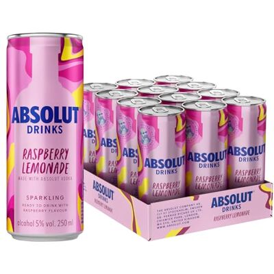 Absolut Raspberry Lemonade Sparkling Cocktail Cans Pre-Mixed, Ready to Drink Vodka Cocktail Case of 12 x 250ml Absolut Raspberry Lemonade Sparkling Cocktail Cans Pre-Mixed, Ready to Drink Vodka Cocktail Case of 12 x 250ml