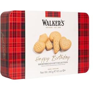 Walkers Walker's Shortbread Happy Birthday Shortbread Assortment Tin, Traditional Pure Butter Scottish Recipe, 240g Walkers Walker's Shortbread Happy Birthday Shortbread Assortment Tin, Traditional Pure Butter Scottish Recipe, 240g