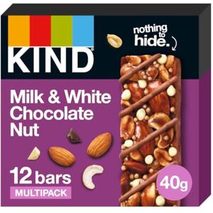 KIND Bars, Milk Chocolate and White Chocolate Nut, Gluten Free Snack Bars, No Artificial Colours, Flavours or Preservatives, Multipack 12 x 40g KIND Bars, Milk Chocolate and White Chocolate Nut, Gluten Free Snack Bars, No Artificial Colours, Flavours or Preservatives, Multipack 12 x 40g