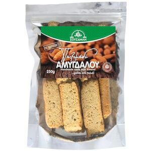 SOUSAMLI BAKERY Handmade Almond Rusks – Traditional Double-Baked Sweet Rusks from the Island of Lesvos, Greece – Almond Biscotti-Style Slices in Resealable Doypack, Pack of 2 x 250g SOUSAMLI BAKERY Handmade Almond Rusks – Traditional Double-Baked Sweet Rusks from the Island of Lesvos, Greece – Almond Biscotti-Style Slices in Resealable Doypack, Pack of 2 x 250g