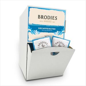 Brodies decaffeinated tea Tag and Envelope 1 Dispenser box of 250 tea bags Black tea with a mellow and refreshing taste, decaffeinated in the natural way Brodies decaffeinated tea Tag and Envelope 1 Dispenser box of 250 tea bags Black tea with a mellow and refreshing taste, decaffeinated in the natural way