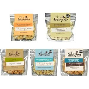 Joe & Seph's Oriental Popcorn Tasting Selection (5x30g) Goats Cheese & Black Pepper, Mature Cheddar Cheese, Camembert Cheese, Caramelised Sea Salt & Black Pepper, Truffle, gourmet salted popcorn Joe & Seph's Oriental Popcorn Tasting Selection (5x30g) Goats Cheese & Black Pepper, Mature Cheddar Cheese, Camembert Cheese, Caramelised Sea Salt & Black Pepper, Truffle, gourmet salted popcorn