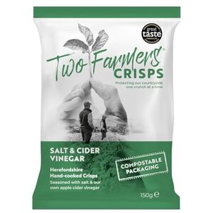 Two Farmers Crisps, Salt & Cider Vinegar Hand Cooked Crisps, Vegan and Vegetarian, Gluten Free, 100% Compostable Bags, 12 x 150g Two Farmers Crisps, Salt & Cider Vinegar Hand Cooked Crisps, Vegan and Vegetarian, Gluten Free, 100% Compostable Bags, 12 x 150g