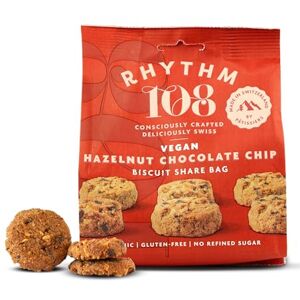 Rhythm 108 Swiss Vegan Hazelnut Chocolate Chip Share Bag 8 x 135g Rhythm 108 Swiss Vegan Hazelnut Chocolate Chip Share Bag 8 x 135g