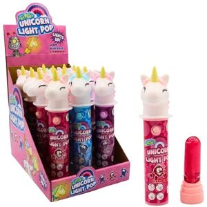 Candy Unicorn Light Pop, Fruit Flavour Lollipop With Light Up Unicorn Head, 11 g (Pack of 12) Candy Unicorn Light Pop, Fruit Flavour Lollipop With Light Up Unicorn Head, 11 g (Pack of 12)