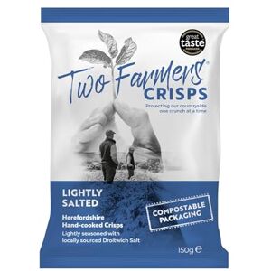Two Farmers Crisps, Lightly Salted Hand Cooked Crisps, Vegan and Vegetarian, Gluten Free, 100% Compostable Bags, 12 x 150g Two Farmers Crisps, Lightly Salted Hand Cooked Crisps, Vegan and Vegetarian, Gluten Free, 100% Compostable Bags, 12 x 150g