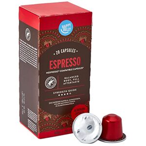 Happy Belly Amazon Brand - Happy Belly Espresso Roast & Ground Coffee in Nespresso compatible aluminium capsules, 20 aluminium capsules (1x20) - Rainforest Alliance Certified