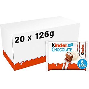 Kinder Chocolate Medium Bars, Bulk Chocolate Gift Box, Fine Milk Chocolate Bar with a Milky Filling, Pack of 20 x 126g Kinder Chocolate Medium Bars, Bulk Chocolate Gift Box, Fine Milk Chocolate Bar with a Milky Filling, Pack of 20 x 126g