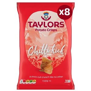 TAYLORS Straight Cut Crisps Multipack by Snacks Chilli Kick Flavour Crisps Thick Cut, Bold Flavour 8 x 150g Share Bags TAYLORS Straight Cut Crisps Multipack by Snacks Chilli Kick Flavour Crisps Thick Cut, Bold Flavour 8 x 150g Share Bags