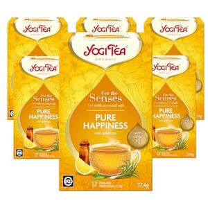 YOGI TEA , For The Senses, Pure Happiness Organic Herbal Tea with Essential Oils, Blend of Green Tea, Lemon and Ginger, 6 Packs x 17 Tea Bags (102 Teabags Total) YOGI TEA , For The Senses, Pure Happiness Organic Herbal Tea with Essential Oils, Blend of Green Tea, Lemon and Ginger, 6 Packs x 17 Tea Bags (102 Teabags Total)