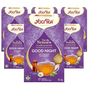 YOGI TEA , For The Senses, Good Night, Organic Herbal Tea with Essential Oils, Naturally Caffeine Free, Blend of Lavender, Chamomile and Hops, 6 Packs x 17 Tea Bags (102 Teabags Total) YOGI TEA , For The Senses, Good Night, Organic Herbal Tea with Essential Oils, Naturally Caffeine Free, Blend of Lavender, Chamomile and Hops, 6 Packs x 17 Tea Bags (102 Teabags Total)