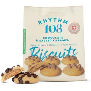 Rhythm 108 Swiss Vegan Chocolate & Salted Caramel Biscuit Share Bag 135g x 8 Rhythm 108 Swiss Vegan Chocolate & Salted Caramel Biscuit Share Bag 135g x 8