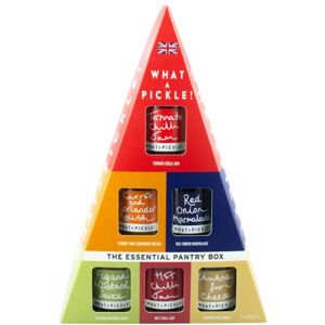 What A Pickle Essential Pantry Box (6 x 100g) Gluten Free & Vegan, Tomato Chilli Jam, Carrot & Coriander Relish, Red Onion Marmalade, Fig & Mustard Sauce, Hot Chilli Jam, Chutney for Cheese What A Pickle Essential Pantry Box (6 x 100g) Gluten Free & Vegan, Tomato Chilli Jam, Carrot & Coriander Relish, Red Onion Marmalade, Fig & Mustard Sauce, Hot Chilli Jam, Chutney for Cheese