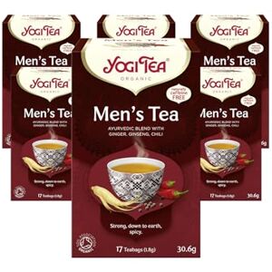 YOGI TEA , Men's Tea, Organic Spice and Herbal Tea, Caffeine Free, Blend of Ginger, Ginseng and Chili, 6 Packs x 17 Tea Bags (102 Teabags Total) YOGI TEA , Men's Tea, Organic Spice and Herbal Tea, Caffeine Free, Blend of Ginger, Ginseng and Chili, 6 Packs x 17 Tea Bags (102 Teabags Total)