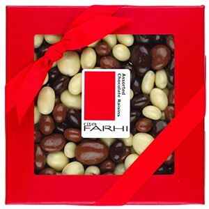 Rita Farhi Milk Dark and White Chocolate Coated Raisins in a Luxury Gift Box, 250 gram Rita Farhi Milk Dark and White Chocolate Coated Raisins in a Luxury Gift Box, 250 gram
