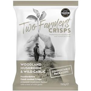 Two Farmers Crisps, Woodland Mushroom & Wild Garlic Hand Cooked Crisps, Vegan and Vegetarian, Gluten Free, 100% Compostable Bags, 12 x 150g Two Farmers Crisps, Woodland Mushroom & Wild Garlic Hand Cooked Crisps, Vegan and Vegetarian, Gluten Free, 100% Compostable Bags, 12 x 150g
