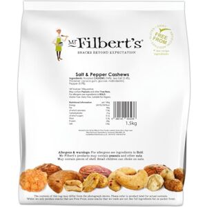 Mr Filbert's Salt & Pepper Cashews – 1.5kg Bulk Pack Oven Roasted & Tumbled in Sea Salt & Black Pepper Vegan, Dairy & Gluten Free Snack Mr Filbert's Salt & Pepper Cashews – 1.5kg Bulk Pack Oven Roasted & Tumbled in Sea Salt & Black Pepper Vegan, Dairy & Gluten Free Snack