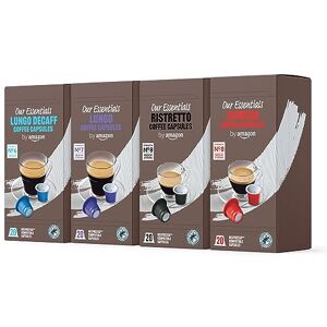 by Amazon Variety Pack Standard Plastic Coffee Capsules Nespresso Compatible, Medium Roast, 80 Count (4 Packs of 20) Rainforest Alliance Certified by Amazon Variety Pack Standard Plastic Coffee Capsules Nespresso Compatible, Medium Roast, 80 Count (4 Packs of 20) Rainforest Alliance Certified