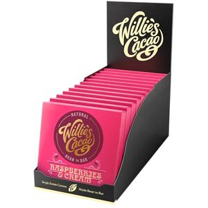 Willie's Cacao Bar Raspberries and Cream, White Chocolate bursting with Raspberry 50g x 12 Artisan made Willie's Cacao Bar Raspberries and Cream, White Chocolate bursting with Raspberry 50g x 12 Artisan made