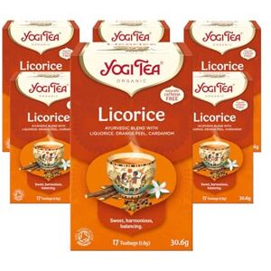 YOGI TEA , Liquorice, Organic Spice and Herbal Tea, Caffeine Free, Blend of Liquorice, Orange Peel and Cardamom, 6 Packs x 17 Tea Bags (102 Teabags Total) YOGI TEA , Liquorice, Organic Spice and Herbal Tea, Caffeine Free, Blend of Liquorice, Orange Peel and Cardamom, 6 Packs x 17 Tea Bags (102 Teabags Total)