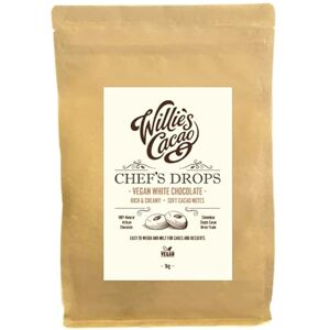 Willie's Cacao Vegan White Chocolate Chef's Drops 1kg Couverture chocolate with caramelised notes For cooking & baking Oat based Willie's Cacao Vegan White Chocolate Chef's Drops 1kg Couverture chocolate with caramelised notes For cooking & baking Oat based