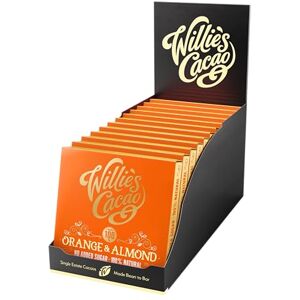 Willie's Cacao 100% Cocoa with Orange & Almond No Added Sugar Chocolate bar 50g x 12 Naturally sweetened with fruit and nuts Vegan Artisan made Willie's Cacao 100% Cocoa with Orange & Almond No Added Sugar Chocolate bar 50g x 12 Naturally sweetened with fruit and nuts Vegan Artisan made